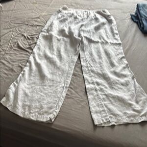 White Wide-Leg Linen Pants